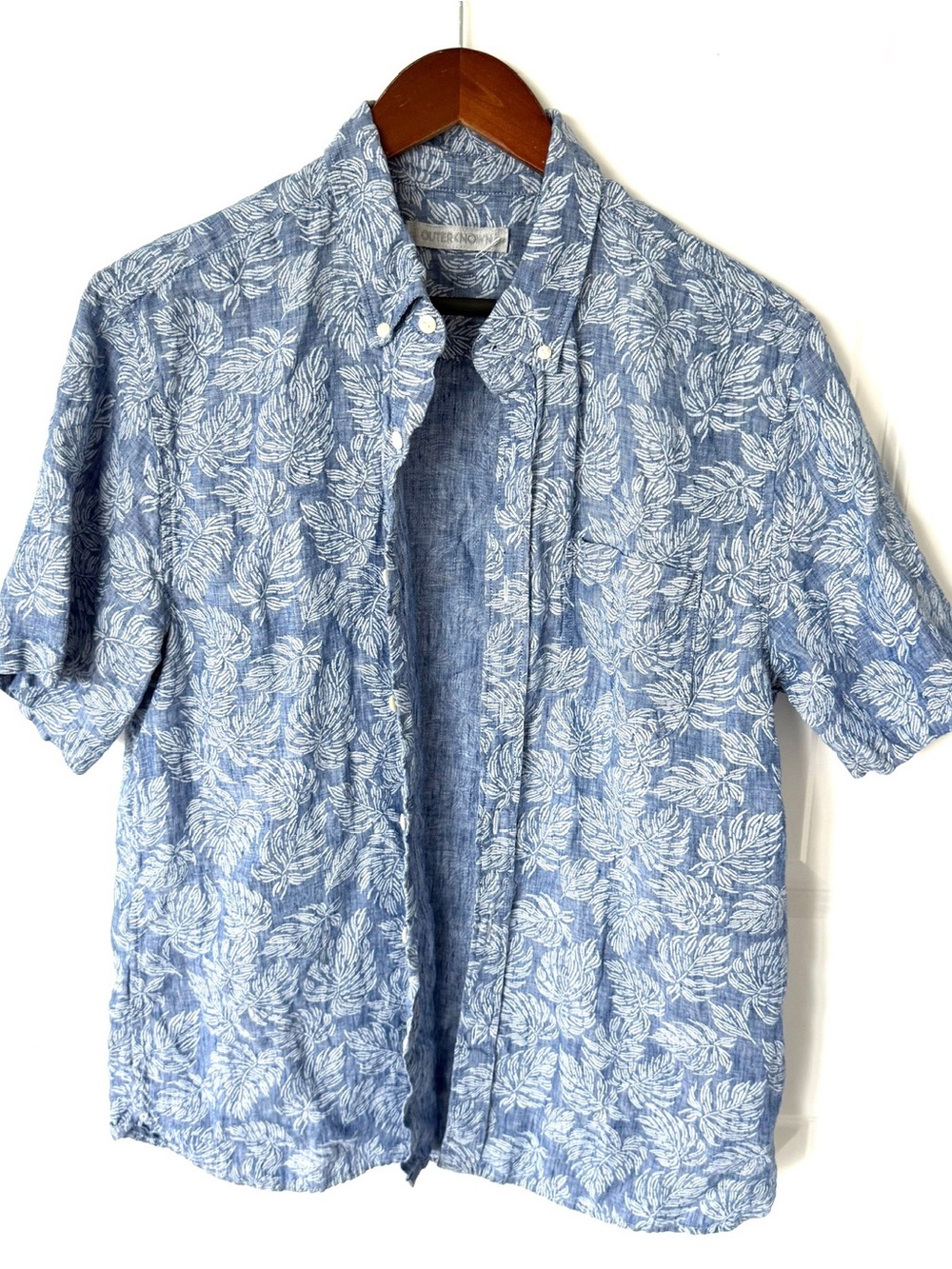 Outerknown Atlantic Short Sleeve Linen Shirt In Linen Leaves Size Medium